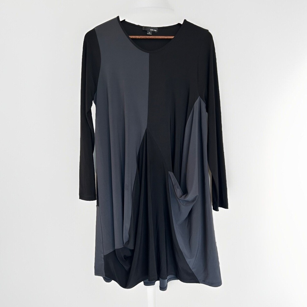 Sun Kim Dress Tunic Asymmetrical Gray Black M‎ Oversized Lagenlook Slouchy